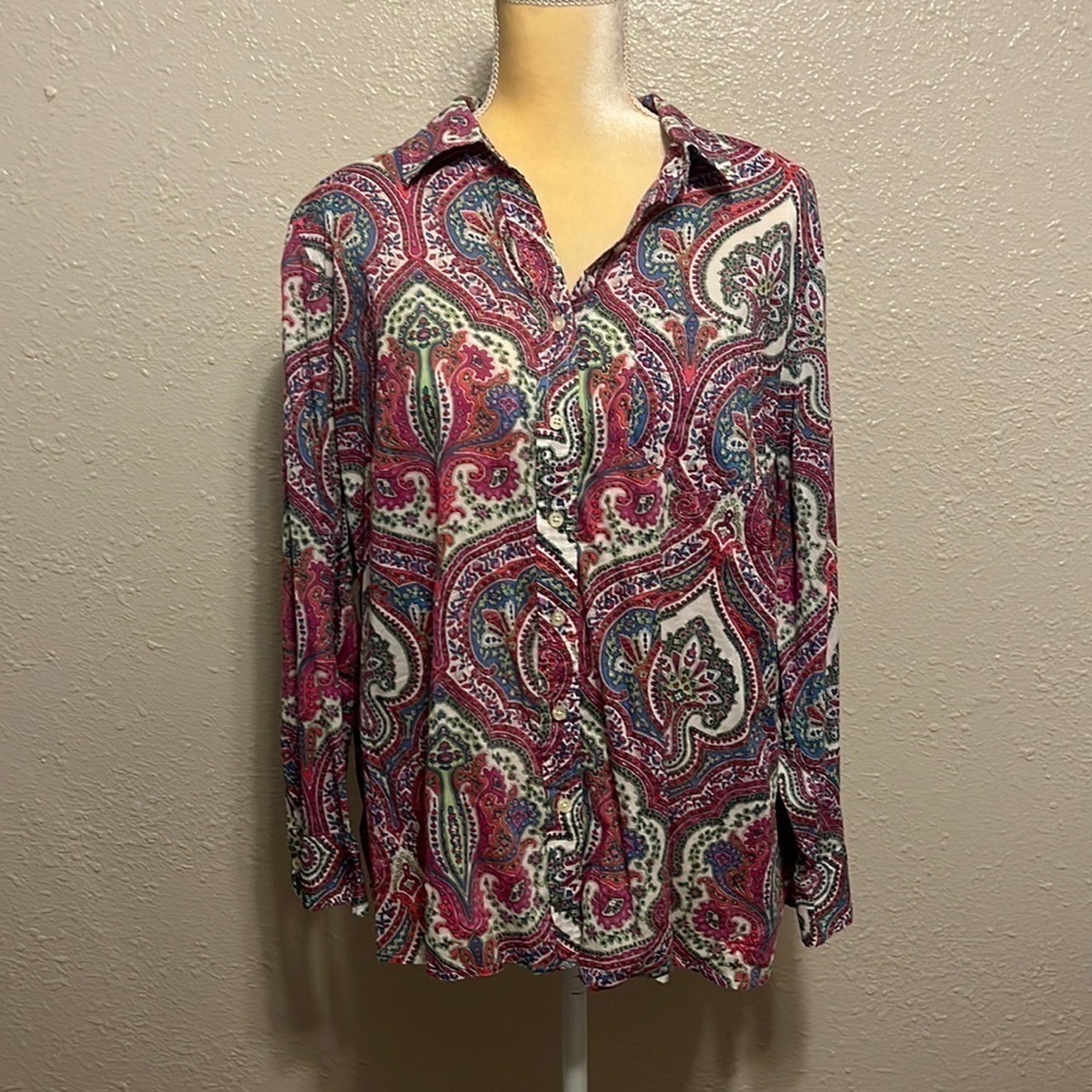 Talbots Pink and Blue Paisley‎ Pattern Button Down Size 2XP